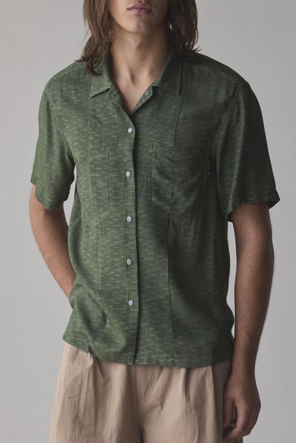 Slide View: 1: FRIED RICE Textured Block Pattern Short Sleeve Shirt