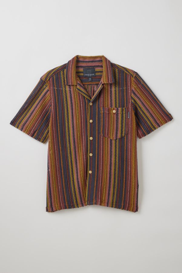 Slide View: 2: FRIED RICE Crochet Stripe Short Sleeve Shirt