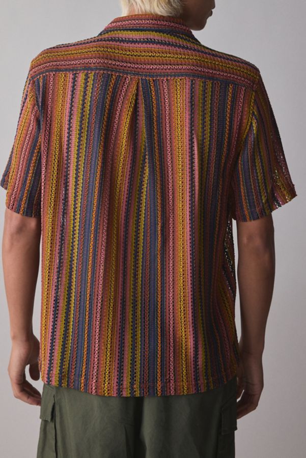 Slide View: 3: FRIED RICE Crochet Stripe Short Sleeve Shirt