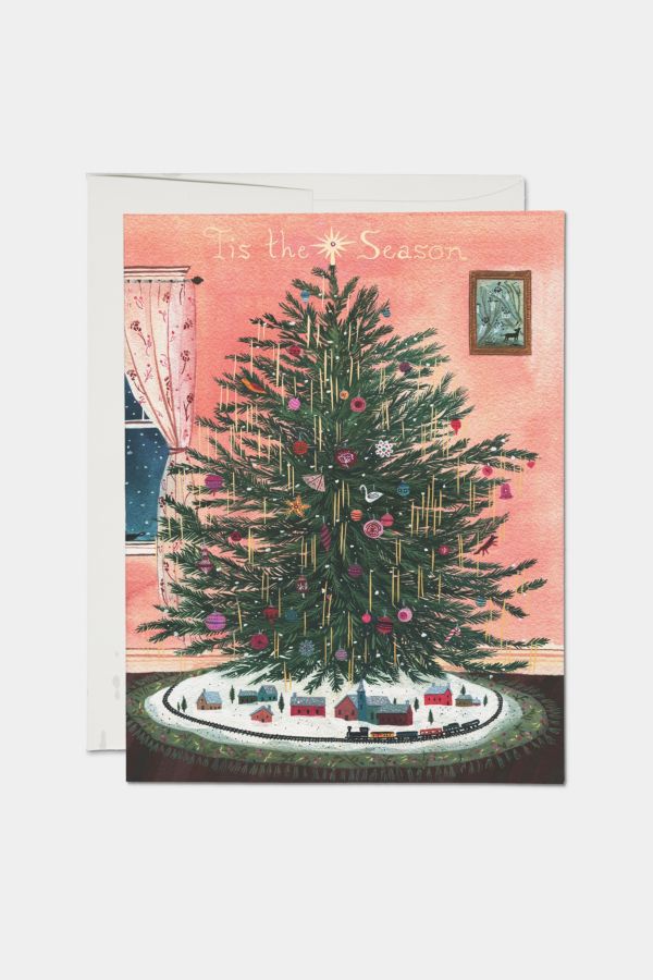 Slide View: 1: Red Cap Tinsel Tree Holiday Card