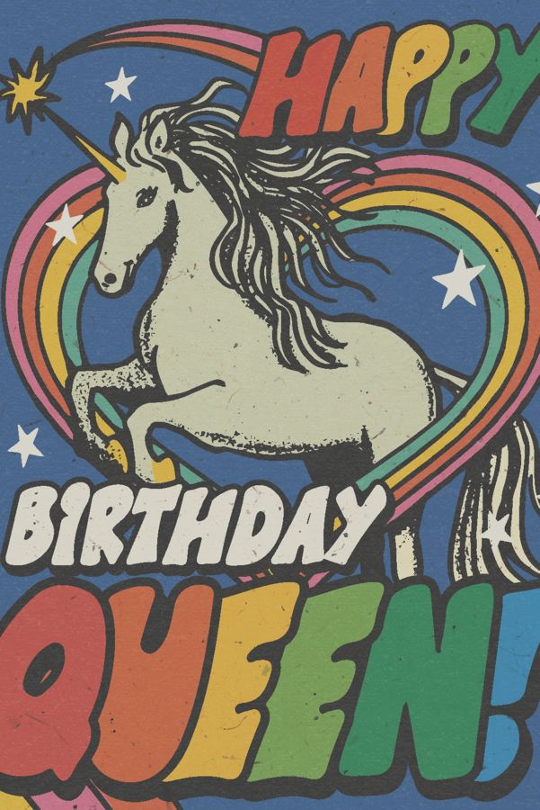 Slide View: 2: Red Cap Unicorn Queen Birthday Greeting Card