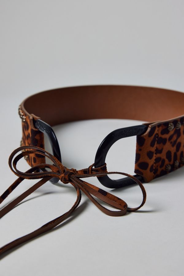 Slide View: 1: Studded Cheetah Animal Print Tie Belt