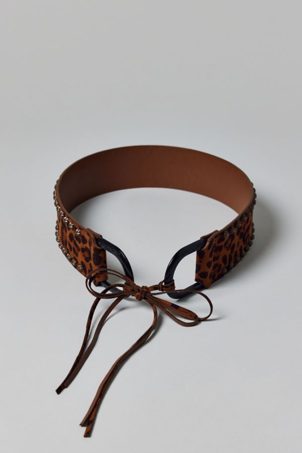 Slide View: 3: Studded Cheetah Animal Print Tie Belt