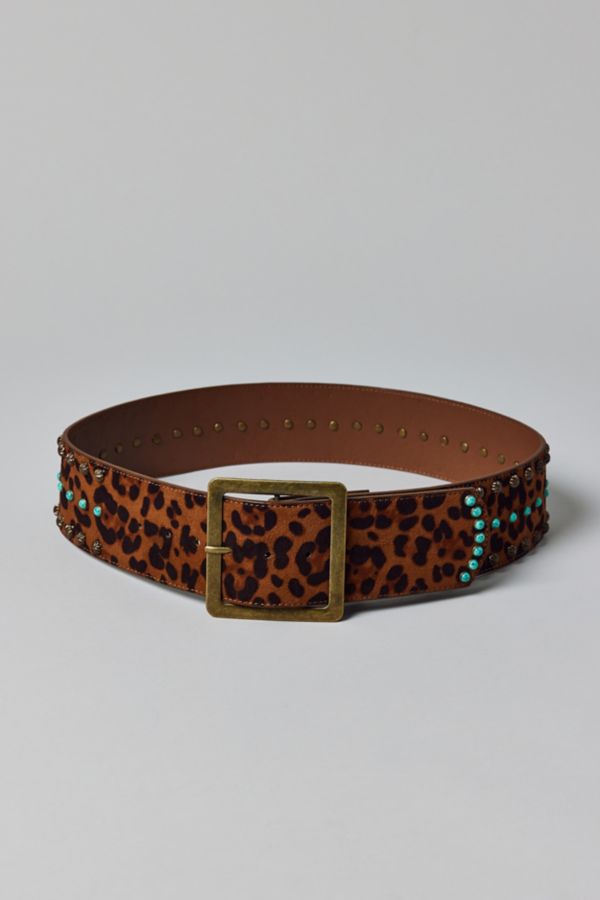 Slide View: 2: Wide Cheetah Animal Print Belt