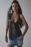 Thumbnail View 3: UO Gabriette Fringe Tie-Front Faux Leather Halter Top