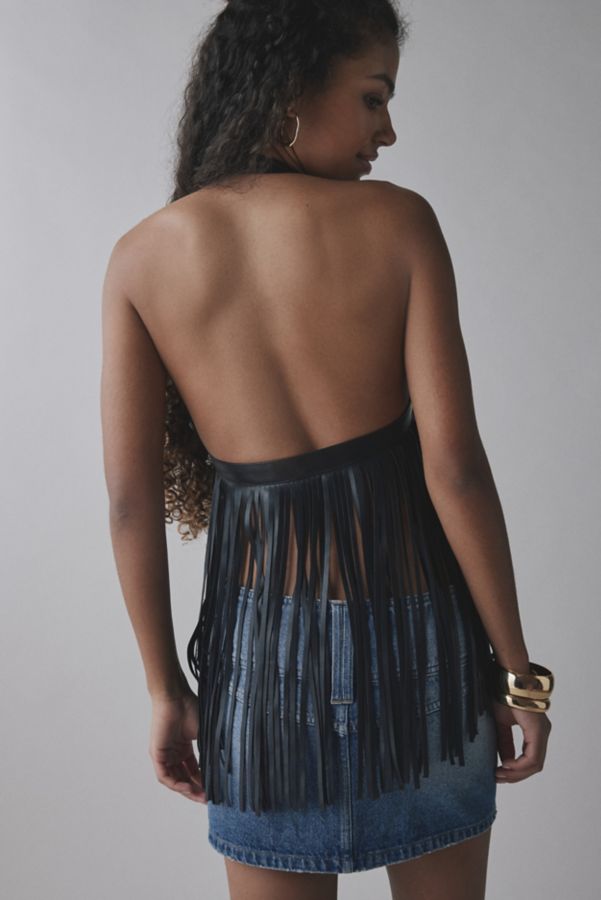 Slide View: 4: UO Gabriette Fringe Tie-Front Faux Leather Halter Top