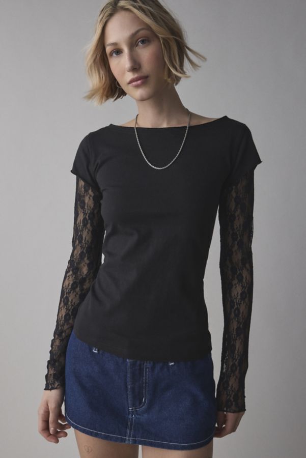 Slide View: 1: T-shirt Twofer à Manches Longues et Superposition en Dentelle BDG Sloane