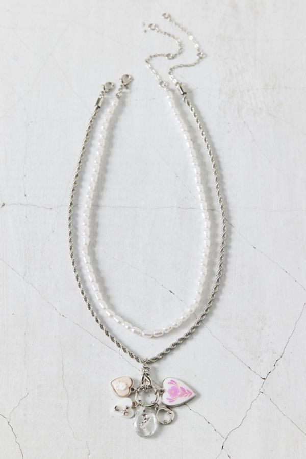 Slide View: 2: Val Pearl Layering Charm Necklace Set