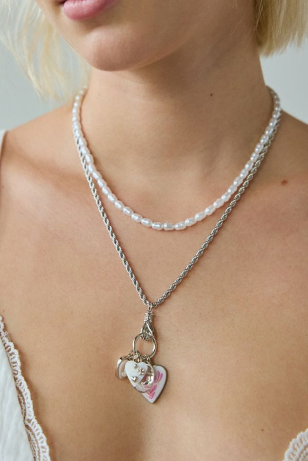 Slide View: 1: Val Pearl Layering Charm Necklace Set