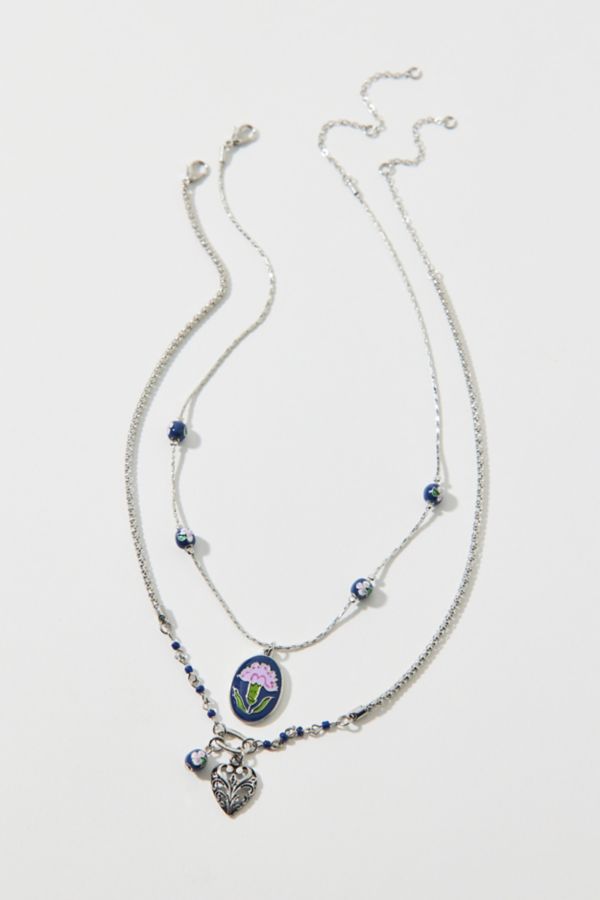 Slide View: 2: Jane Carnation Flower Pendant Layering Necklace Set