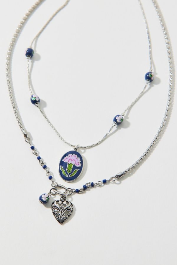 Slide View: 3: Jane Carnation Flower Pendant Layering Necklace Set