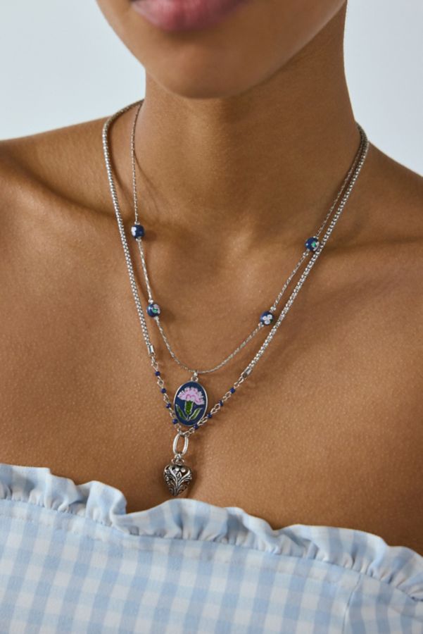 Slide View: 1: Jane Carnation Flower Pendant Layering Necklace Set