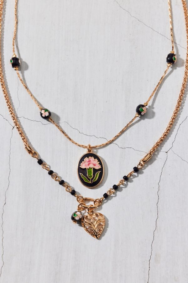 Slide View: 2: Jane Carnation Flower Pendant Layering Necklace Set