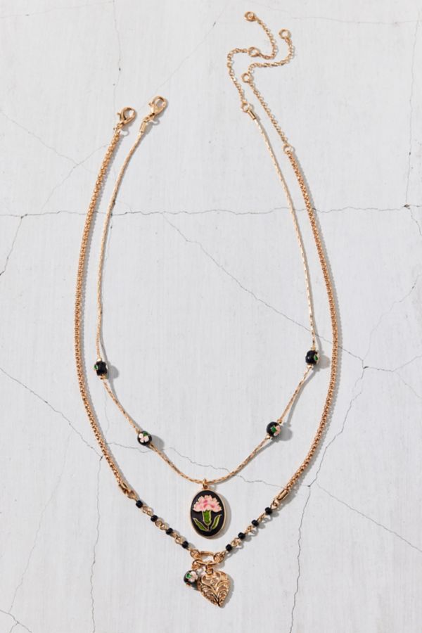 Slide View: 3: Jane Carnation Flower Pendant Layering Necklace Set