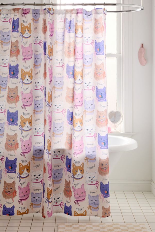 Slide View: 1: Krissymast For Deny Cats In Purple And Brown Shower Curtain