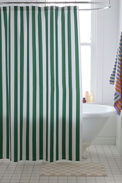 Honor And Obey Original Forest Green And White Trent Stripe Shower Curtain