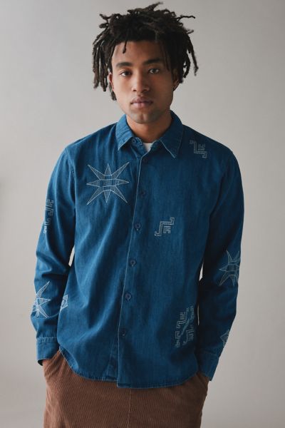 Wax London Trin Embroidered Long Sleeve Button-Down Shirt