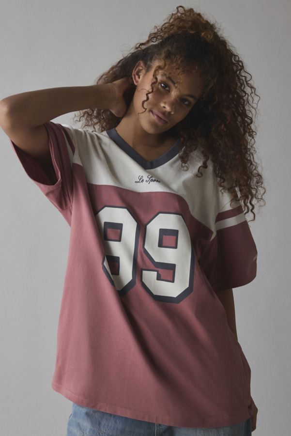 Slide View: 3: 99 Varsity Graphic Oversized V-Neck Jersey Tee