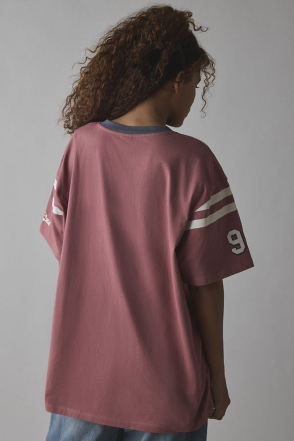 Slide View: 4: 99 Varsity Graphic Oversized V-Neck Jersey Tee