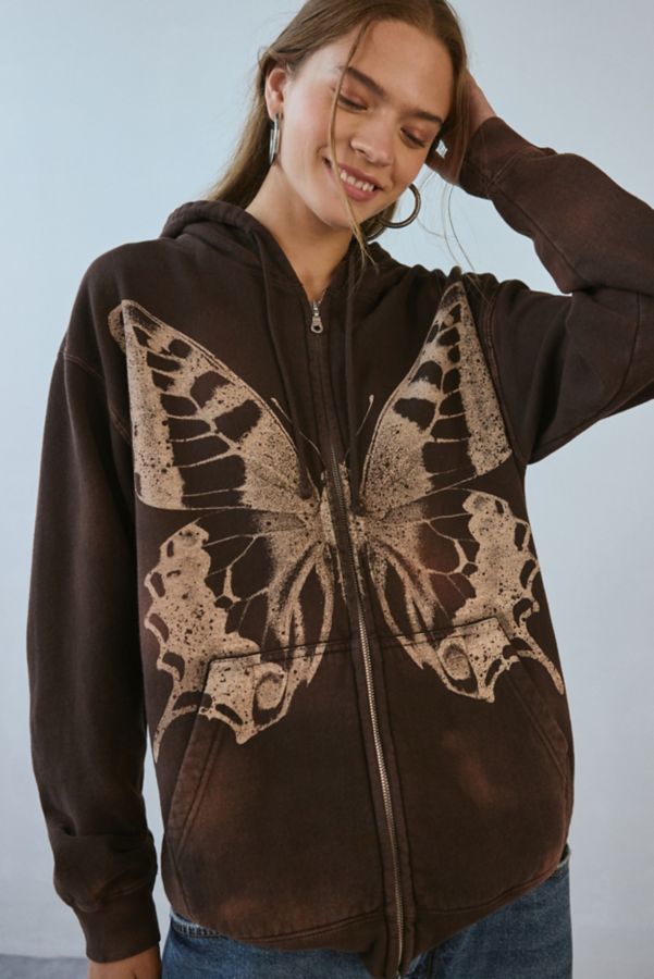 Slide View: 1: Project Social T Butterfly Graphic Zip-Up Hoodie Sweatshirt