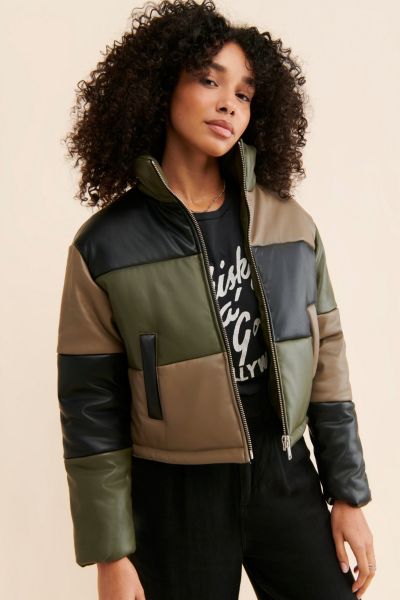 Blue Revival Vegan Leather Colorblock Puffer