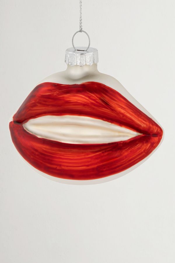 Slide View: 3: Bright Red Lips Glass Christmas Ornament