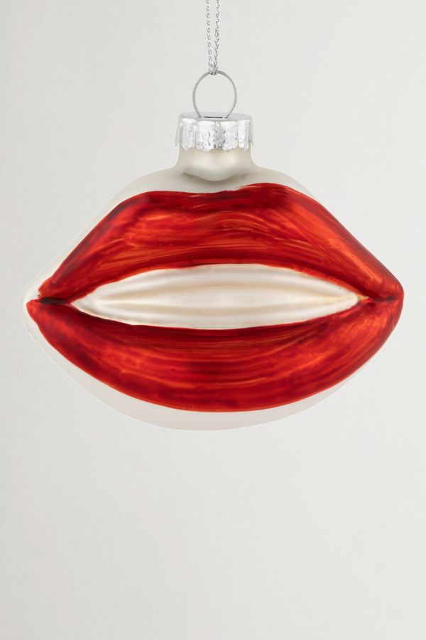 Slide View: 5: Bright Red Lips Glass Christmas Ornament