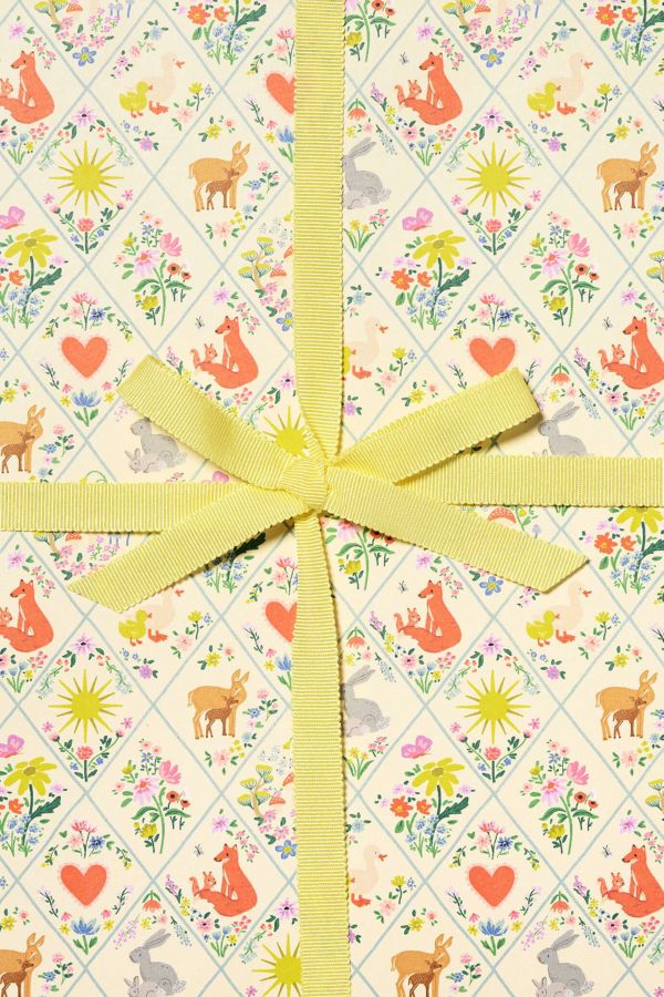 Slide View: 2: Red Cap Woodland Critters Wrapping Paper