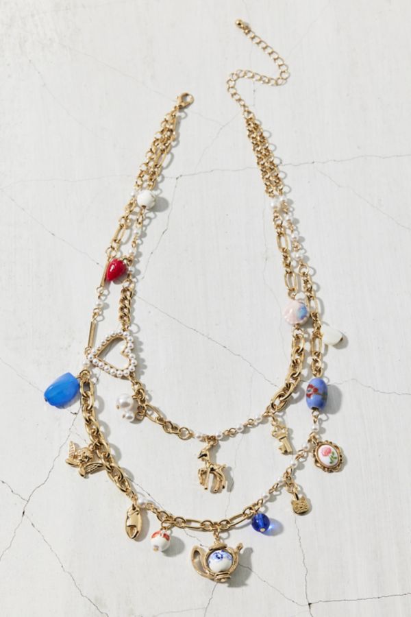 Slide View: 2: Tea Party Layered Charm Necklace