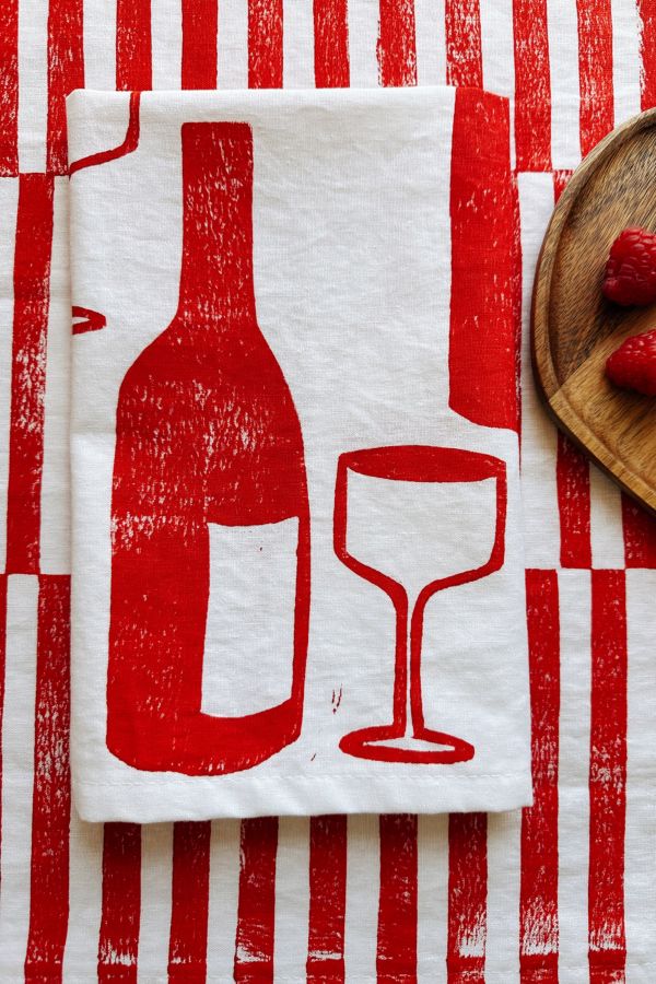 Slide View: 2: Julie Peach Block Printed Wine Napkin Set