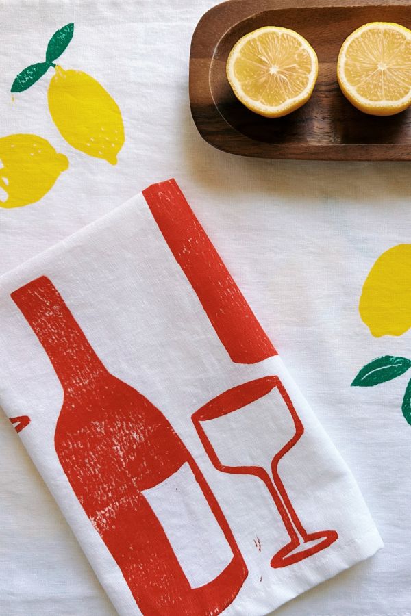 Slide View: 4: Julie Peach Block Printed Wine Napkin Set