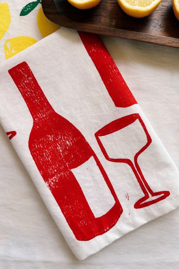 Slide View: 1: Julie Peach Block Printed Wine Napkin Set