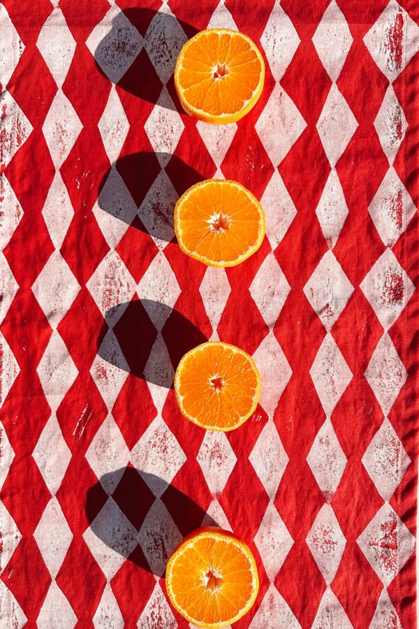 Slide View: 4: Julie Peach Block Printed Diamonds Table Runner