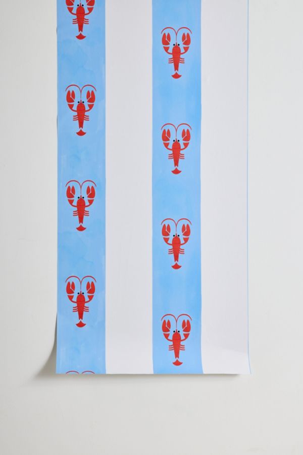 Slide View: 2: ShowMeMars Red Lobsters On Blue Stripes Removable Wallpaper