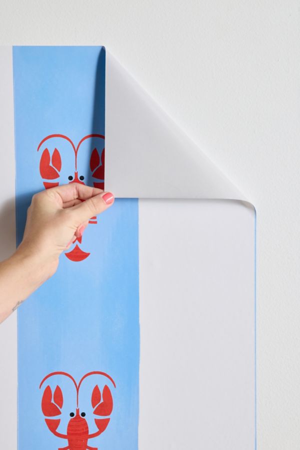 Slide View: 3: ShowMeMars Red Lobsters On Blue Stripes Removable Wallpaper