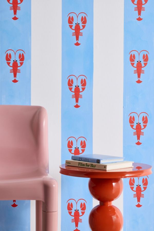 Slide View: 1: ShowMeMars Red Lobsters On Blue Stripes Removable Wallpaper