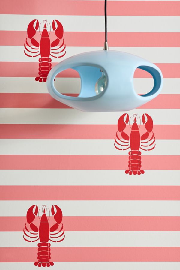 Slide View: 1: ShowMeMars Lobster Nautical Stripes Removable Wallpaper