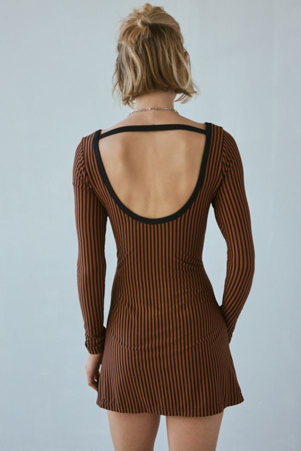 Slide View: 2: UO Tashie Ribbed Knit Open Back Long Sleeve Mini Dress