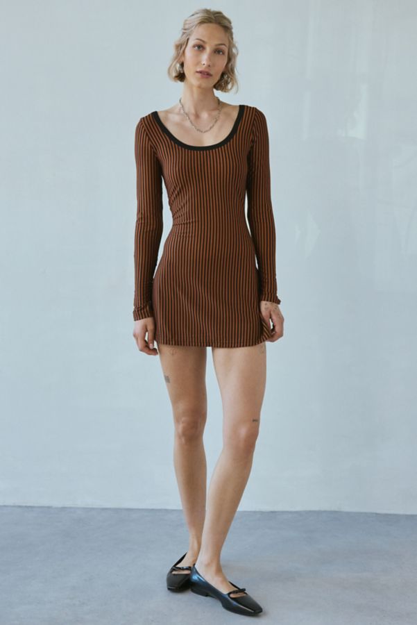 Slide View: 4: UO Tashie Ribbed Knit Open Back Long Sleeve Mini Dress