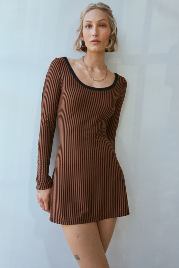 Slide View: 1: UO Tashie Ribbed Knit Open Back Long Sleeve Mini Dress