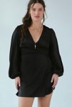 Thumbnail View 2: Glamorous Black Satin Long Sleeve Wrap Mini Dress