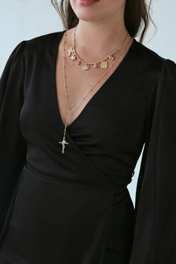 Slide View: 3: Glamorous Black Satin Long Sleeve Wrap Mini Dress