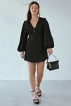 Thumbnail View 1: Glamorous Black Satin Long Sleeve Wrap Mini Dress