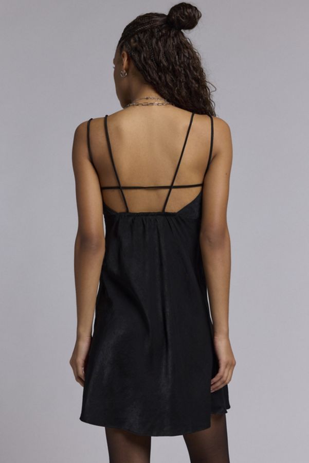 Slide View: 4: Glamorous Black Satin Strappy Mini Dress