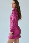 Thumbnail View 2: Glamorous Pink Sequin Mockneck Long Sleeve Mini Dress