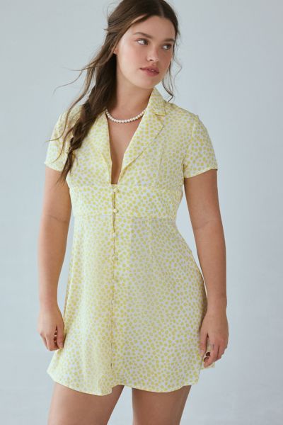 Glamorous Yellow Ditsy Floral Shirt Mini Dress