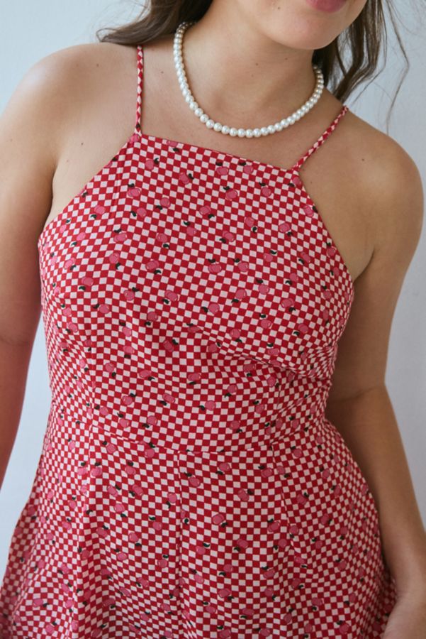 Slide View: 4: Glamorous Cherries + Checks Tie-Back Satin Romper