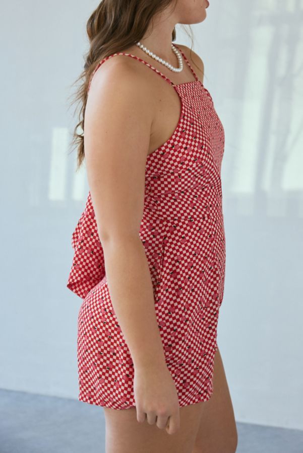 Slide View: 5: Glamorous Cherries + Checks Tie-Back Satin Romper