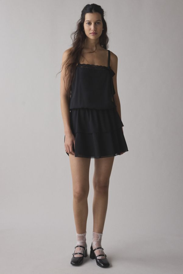 Slide View: 3: Motel Wasinah Tiered Chiffon Lace Trim Mini Dress