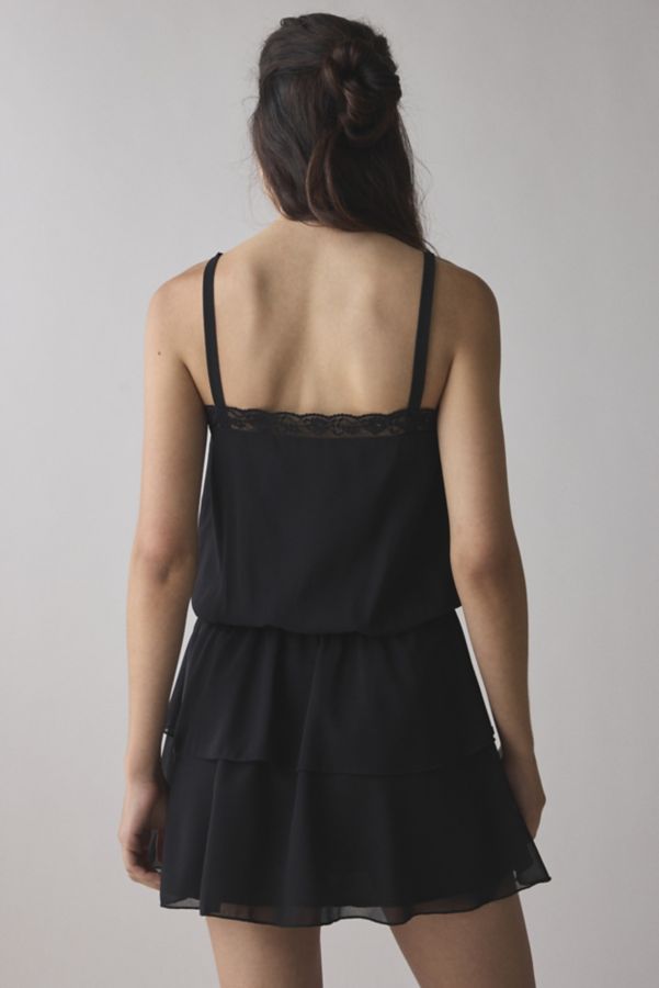 Slide View: 4: Motel Wasinah Tiered Chiffon Lace Trim Mini Dress